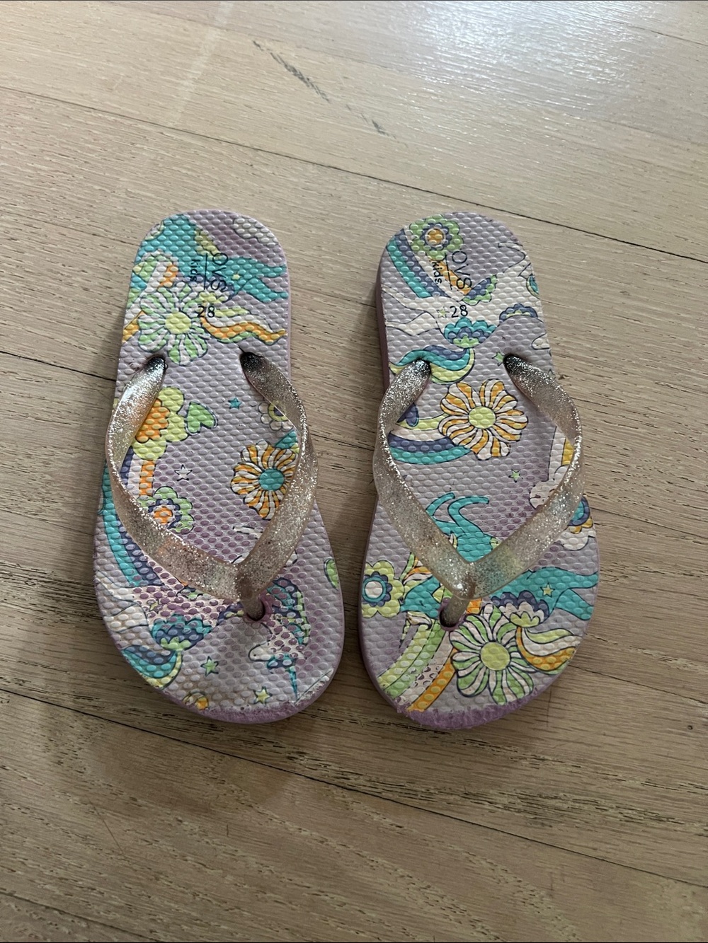 Girls' Floral Glitter Strap Flip Flops - Lavender